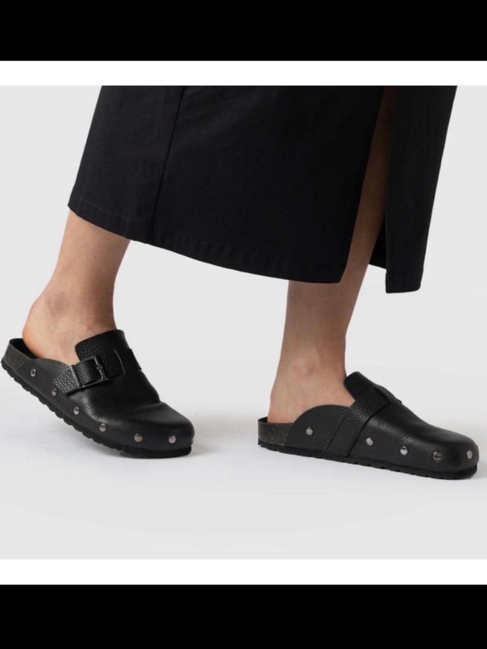 Saint + Sofia Black Leather Studded Clogs Mules Buckle Shoes Size 5